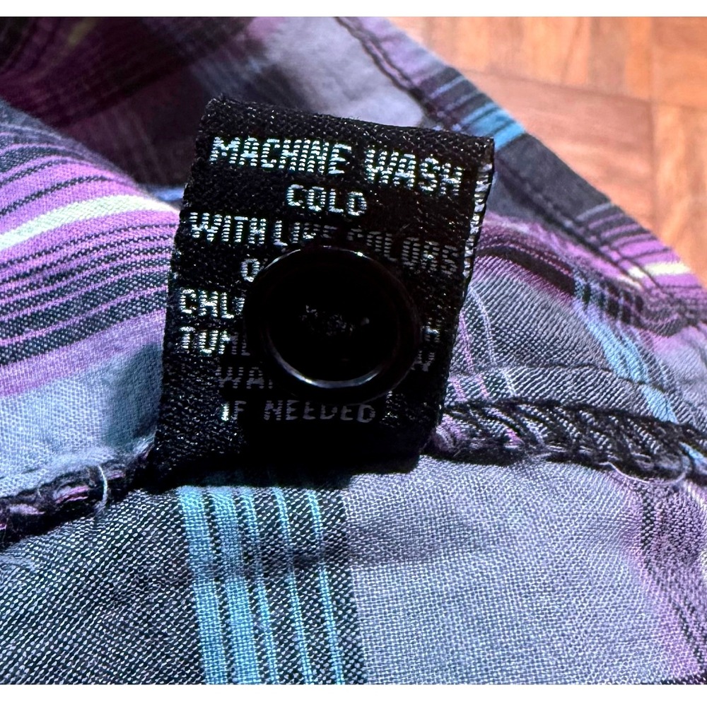 Carbon Plaid Button Up Shirt Womens Large Purple Gray Blue Cotton Grunge Y2K - Picture 5 of 5